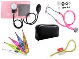 Kit Aparelho de Pressão com Estetoscópio Rappaport Premium Rosa + Termômetro Digital + Garrote Exclusivo JRMED