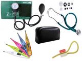 Kit Aparelho de Pressão com Estetoscópio Rappaport Premium Verde + Termômetro Digital + Garrote Exclusivo JRMED