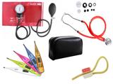 Kit Aparelho de Pressão com Estetoscópio Rappaport Premium Vermelho + Termômetro Digital + Garrote Exclusivo JRMED