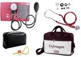 Kit Aparelho de Pressão com Estetoscópio Rappaport Premium Vinho + Bolsa JRMED + Garrote Exclusivo JRMED