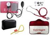 Kit Aparelho de Pressão com Estetoscópio Rappaport Premium Vinho + Bolsa JRMED + Garrote Exclusivo JRMED