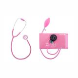 Kit Aparelho Pressão Esfigmomanômetro Nylon Fecho Contato + Estetoscópio Duplo Alumínio BIC - Rosa