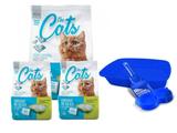 Kit Areia para Gatos Sílica 1,6KG 3 Unidades e Kit Gato Bandeja Pá e Comedouro Duplo Azul - The pets
