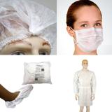 Kit Aula 3: Touca Descartável TNT + Máscara Cirúrgica Descartável + Propé Descartável + Avental Descartável Manga Longa - Descarpack