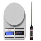 Kit Balança de Cozinha Digital SF400 0,1g a 10Kg e Termômetro Culinário Espeto 15cm com 1 Ano de Garantia - Casa e costura