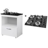 Kit Balcão Cooktop 1 Porta BR C/Fogão Cooktop 4 Bocas - Kaiki móveis