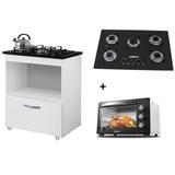 Kit Balcão Cooktop 1 Porta BR C/Forno Elétrico 48L 220V C/Fogão Cooktop 5 bocas - Kaiki móveis