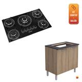 Kit Balcão Itatiaia Cacau Carvalho Hannover e Cooktop Itatiaia 5 bocas Tripla Chama
