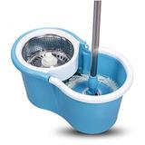 Kit Balde Centrífuga Inox + Esfregão Giratório MOP + Refil - Utifácil