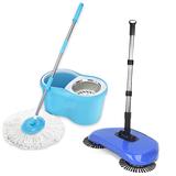 Kit Balde Spin Mop 360 Centrifuga + Vassoura Mágica Sweeper - Azul - Mazzilli