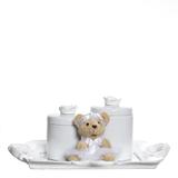 Kit Bandeja Espelho Com 2 Potes E Ursinha Branca Quarto Bebê Menina - Potinho de mel