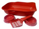 Kit Bandeja sanitária para areia higiênica de gatos, pá coletora, bebedouro e comedouro inclusos Vermelho - Dura pets
