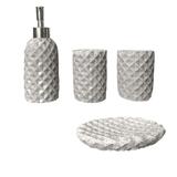 Kit Banheiro 4 Peças Porta Sabonete Resina Luxo Ref 2089 - Horizonte