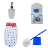 Kit Banheiro 4 peças Porta sabonete Tapete Cortina e Escova sanitária Albema