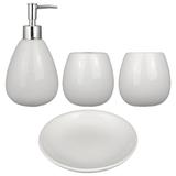 Kit Banheiro Acessório Lavabo Cerâmica Branco Retrô Vintage Saboneteiras Porta Escova E Pasta 4 Pçs - R3p import