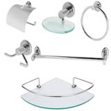Kit Banheiro Inox Com Porta Shampoo de Canto Linha Extra Luxo - Kit bras