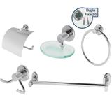 Kit Banheiro Inox Com Saboneteira de Vidro Temperado Linha Extra Luxo - Kit bras