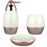 Kit Banheiro Lavabo Acessório Rose Gold Porcelana Saboneteira Porta Sabonete Escova 3 Pçs Moderno - R3p import