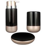 Kit Banheiro Lavabo Saboneteira Gold Preto Acessório Em Porcelana Porta Escova Sabonete 3Pç - R3p import