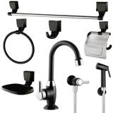 Kit Banheiro Lorenzetti 05 Peças com Torneira e Ducha Preto/Cromado