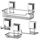 Kit Banheiro Organizadores Future Aço Inox Fixação Por Ventosa