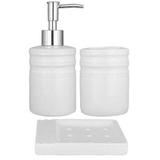 Kit Banheiro Pia Sabonete Líquido Porta Escova Cerâmica Branca 3 peças - - art house