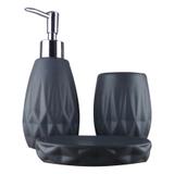 Kit Banheiro Porcelana 3 Peças Saboneteira Sabonete Liquido - Yazi
