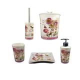 Kit Banheiro Porcelana Porta Sabonete Escova Lixeira Chocolat Lonbart Design 5 pçs - Amigo gold