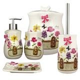 Kit Banheiro Porcelana Porta Sabonete Escova Lixeira fresh Bautiful 5 pçs - Amigold