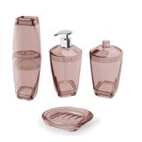Kit Banheiro Porta Escova Algodão e Saboneteira Rosa 4 pçs - Uz