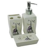 Kit Banheiro Retro com 3 Peças - Saboneteira Liquida + Saboneteira + Porta Escova - Porcelana - Carisma