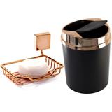 Kit Banheiro Saboneteira de Parede Rosé Gold Lixeira Basculante - Wp connect