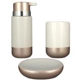 Kit Banheiro Saboneteira Lavabo Acessório Pia Gold White Porcelana Porta Sabonete Líq Escova 3Pç - R3p import