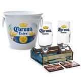 Kit bar corona extra balde + 2 taças + 2 porta copos + caixote - Camarim móveis