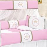 Kit Berço Americano Menina Coroa Rosa 08 Peças - Sônia enxovais
