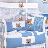 Kit Berço Americano para Meninos 09 Peças Urso Dorminhoco Azul - I9 baby