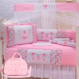 Kit Berço Bailarina Rosa com Bolsa Maternidade M 12 Pçs - Sônia enxovais