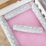 Kit Berço Rolinhos 100% Algodão nuvem Cinza c/Rosa - 9 peças - I9 baby