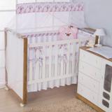 Kit Berço Tela Respirável 4 peças Ursa Floral Rosa - I9 baby