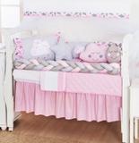 Kit Berço Trança Nuvem Rosa 12 peças com saia + Almofada Brinde - Gabi Pires Enxovais
