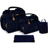 Kit Bolsa Maternidade Azul Marinho Trocador Porta Mamadeira - Griff