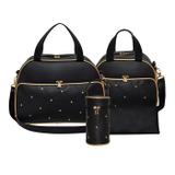 Kit Bolsa Maternidade Charme Preto com Dourado - 4 Peças - Evundile