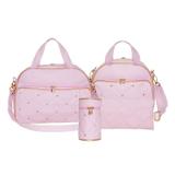 Kit Bolsa Maternidade Charme Rosa com Dourado - 4 Peças - Evundile