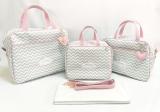 Kit Bolsa Maternidade Chevron Cinza com Rosa - 4 Peças - Alinhado baby