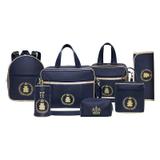 Kit Bolsa Maternidade Diamond Azul Marinho/Dourado+Mochila Creche - 7 Peças + Brinde - Evundile