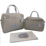 Kit Bolsa Maternidade + Mala Maternidade Cinza com Azul - Alinhado baby