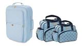 Kit Bolsa Maternidade + Mala Viagem Luxo Bebe Menina Azul Claro - Mave baby