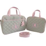 Kit Bolsa Maternidade Matelassê Cinza com Rosa - 3 Peças - Alinhado baby