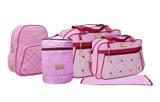Kit Bolsa Maternidade Milão 5 Peças Rosa - Bolsa, Mala, Mochila, Frasqueira Térmica e Trocador - Mave