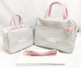 Kit Bolsa Maternidade Nuvem Chevron Cinza com Rosa - Alinhado baby